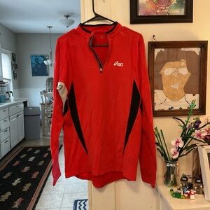 Asics Red Long Sleeve Quarter-Zip with Black Panels